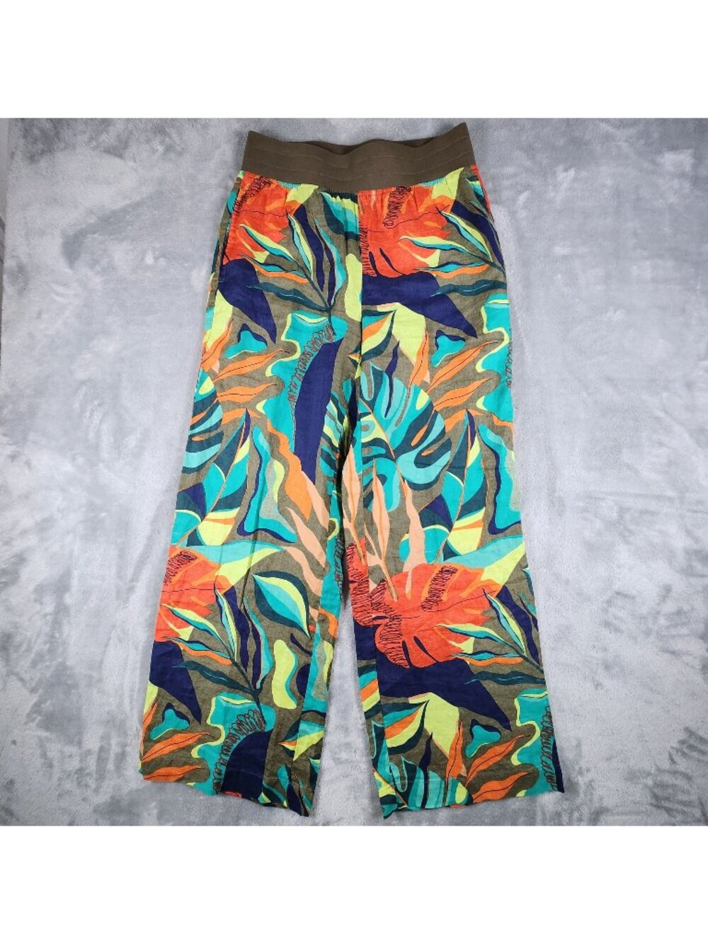 Soft Surroundings 100% Linen Wide Leg Pants XS Tropical Stretch Festival Boho